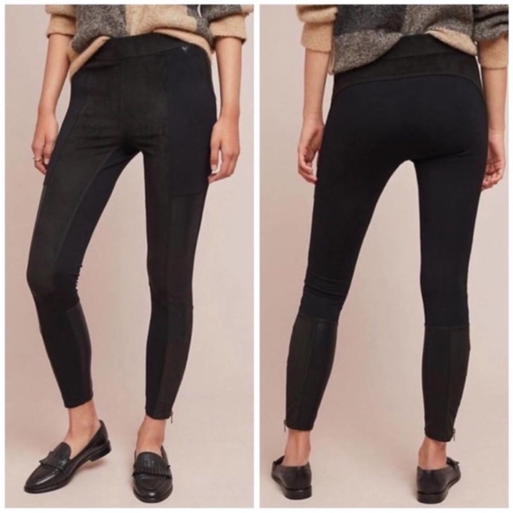 Anthropologie Faux Suede and Leather Moto Ankle Zip Skinny Pants Black Size 25
